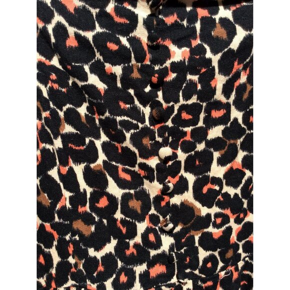 Who What Wear Womens Dress Small Baby Doll Leopard Print Linen Rayon Puff Sleeve - Picture 5 of 10